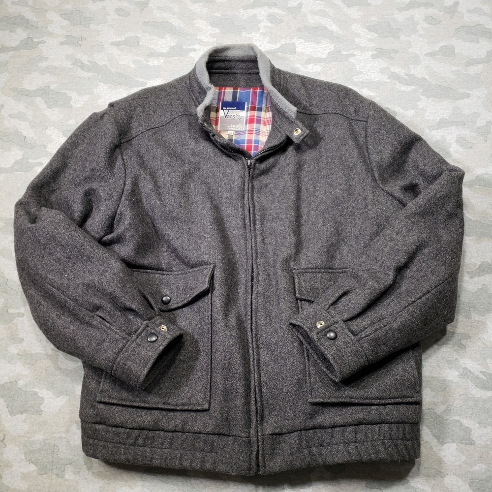 The Original Varsity By Catalina California Jacket Mens 46 Gray‎ Wool Zip Up